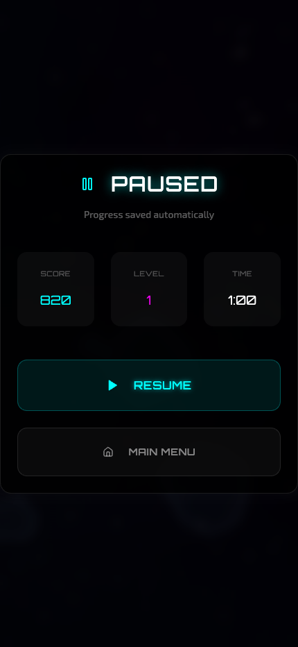 Pause screen confirming progress is saved automatically