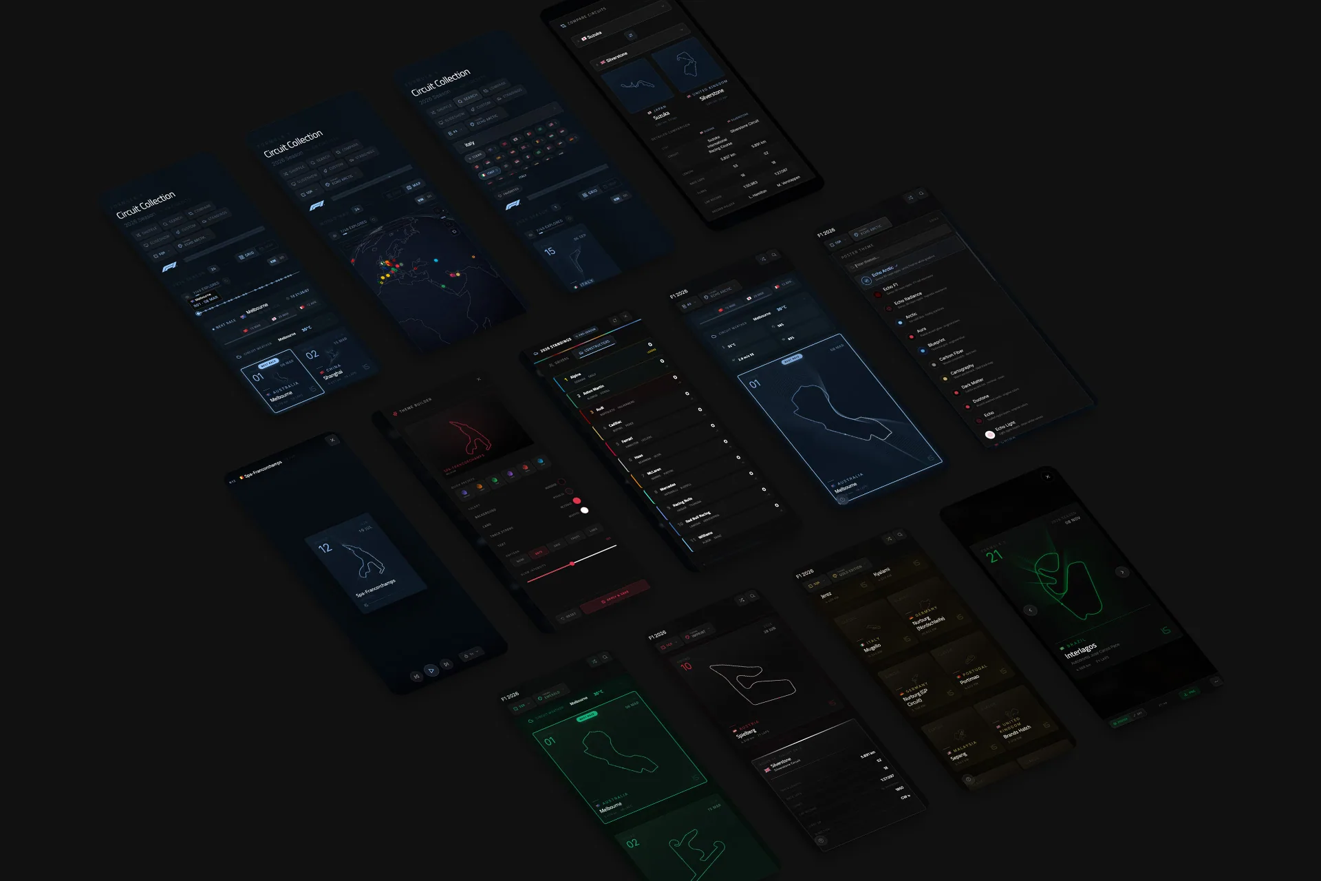 Circuit Collection app interface – season timeline and standings