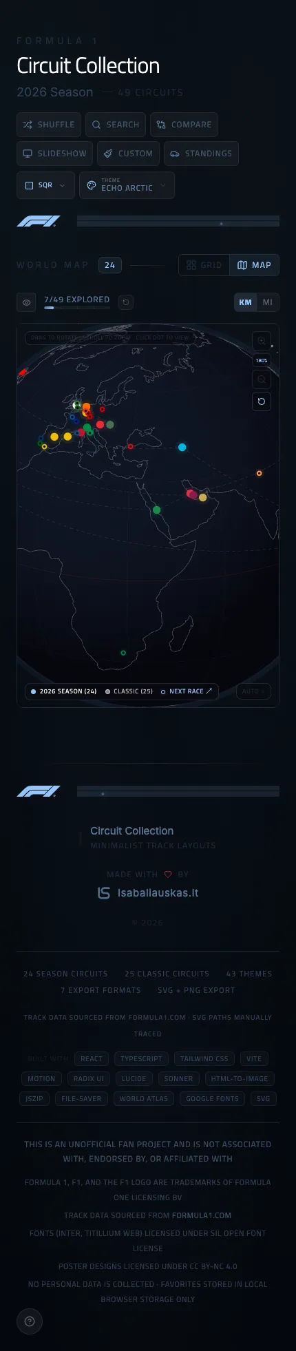F1 circuit poster – dark theme with accent-colored track layout