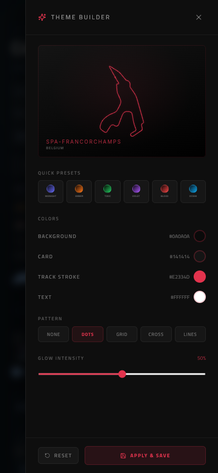 F1 circuit poster – dark theme with accent-colored track layout