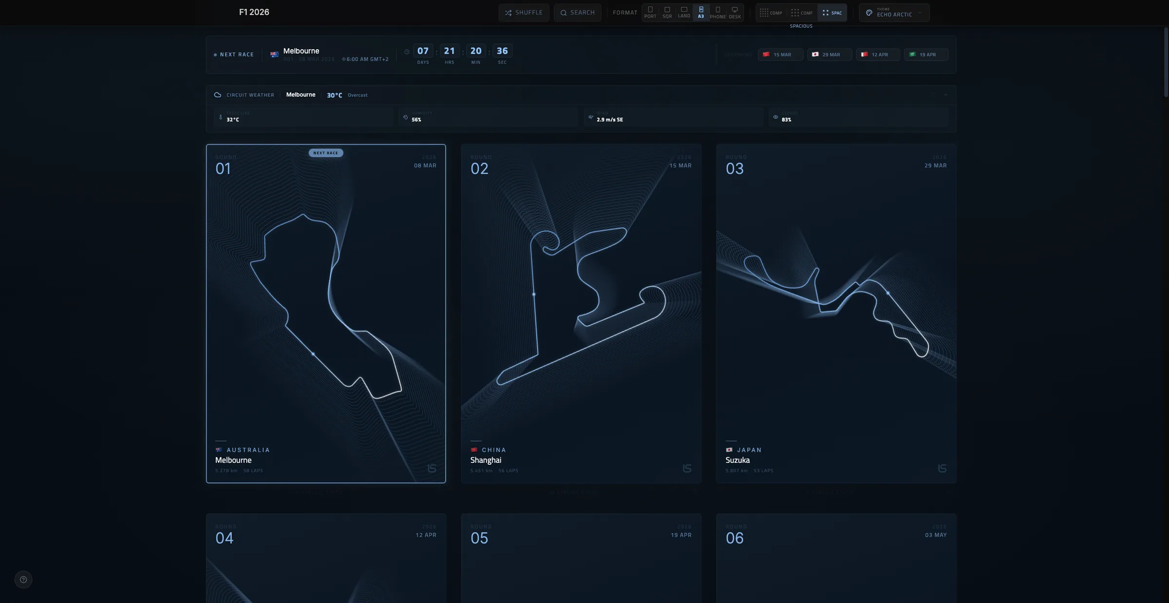 F1 circuit poster – dark theme with accent-colored track layout