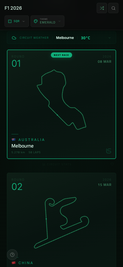 F1 circuit poster – dark theme with accent-colored track layout