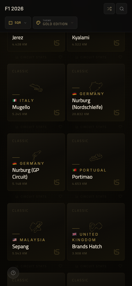F1 circuit poster – dark theme with accent-colored track layout