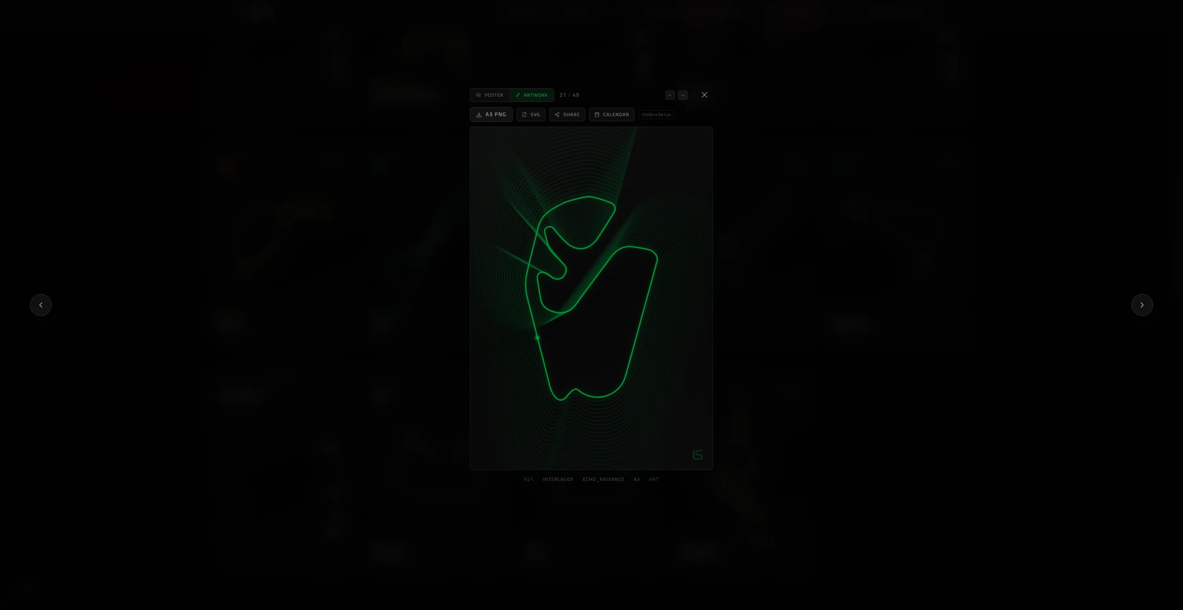 F1 circuit poster – dark theme with accent-colored track layout