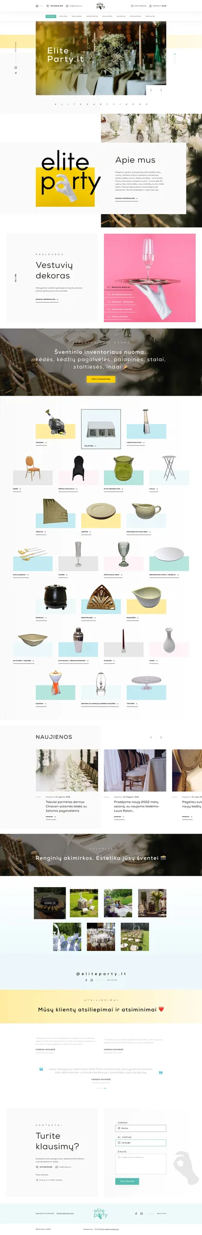 Eliteparty.lt mainpage – desktop layout with hero and category showcase