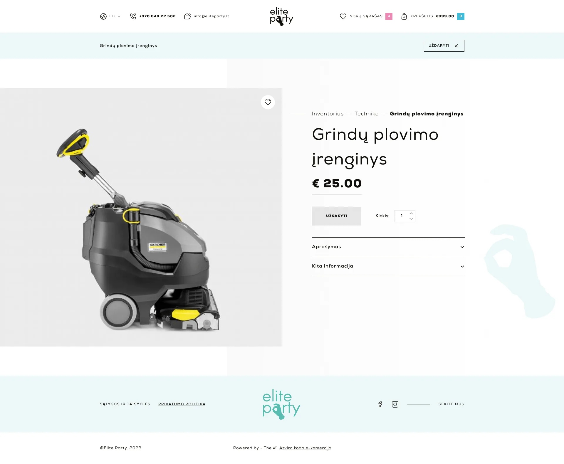 Eliteparty.lt product page – single item gallery view