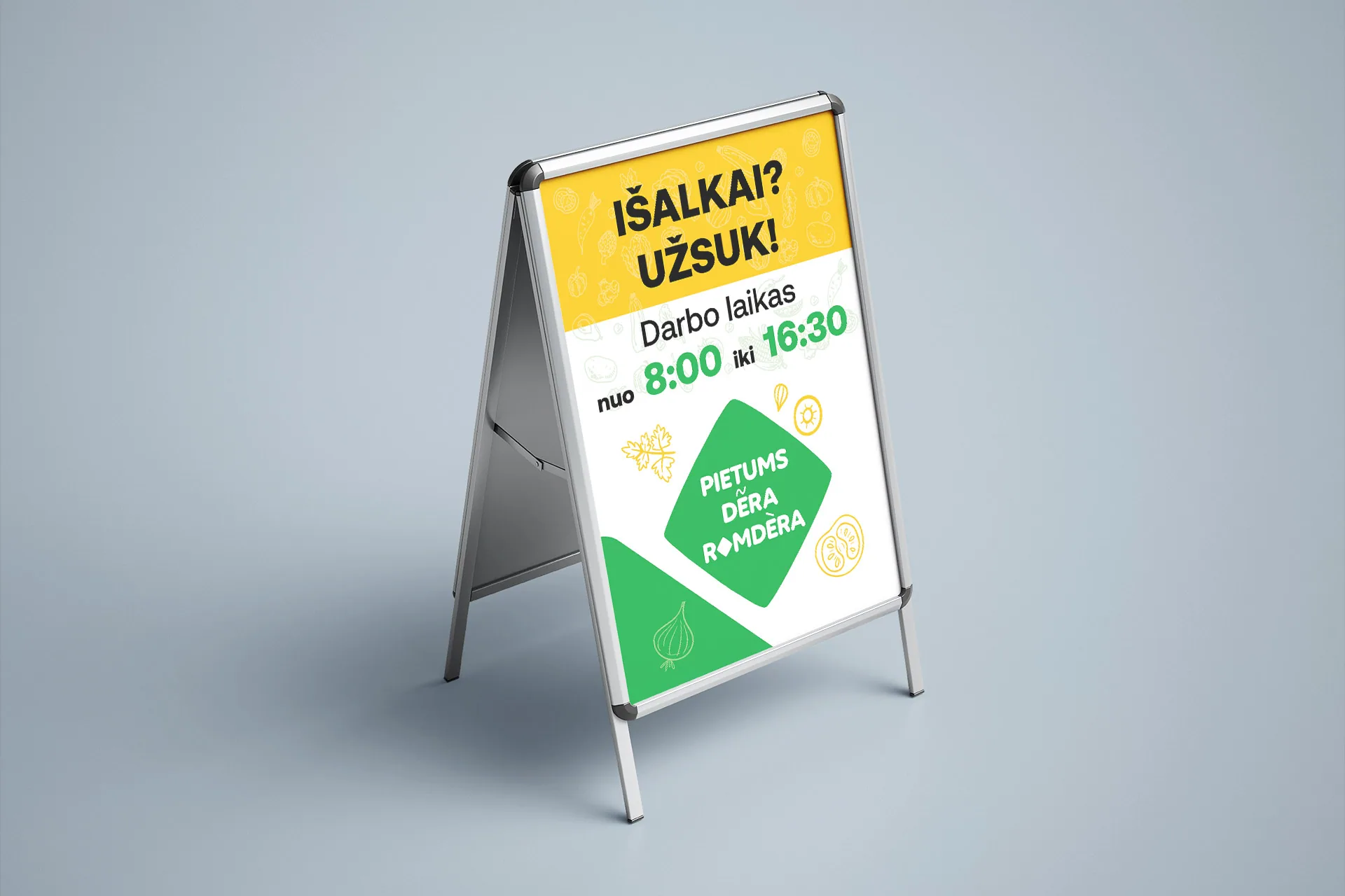 Romdera A2 poster on a display stand