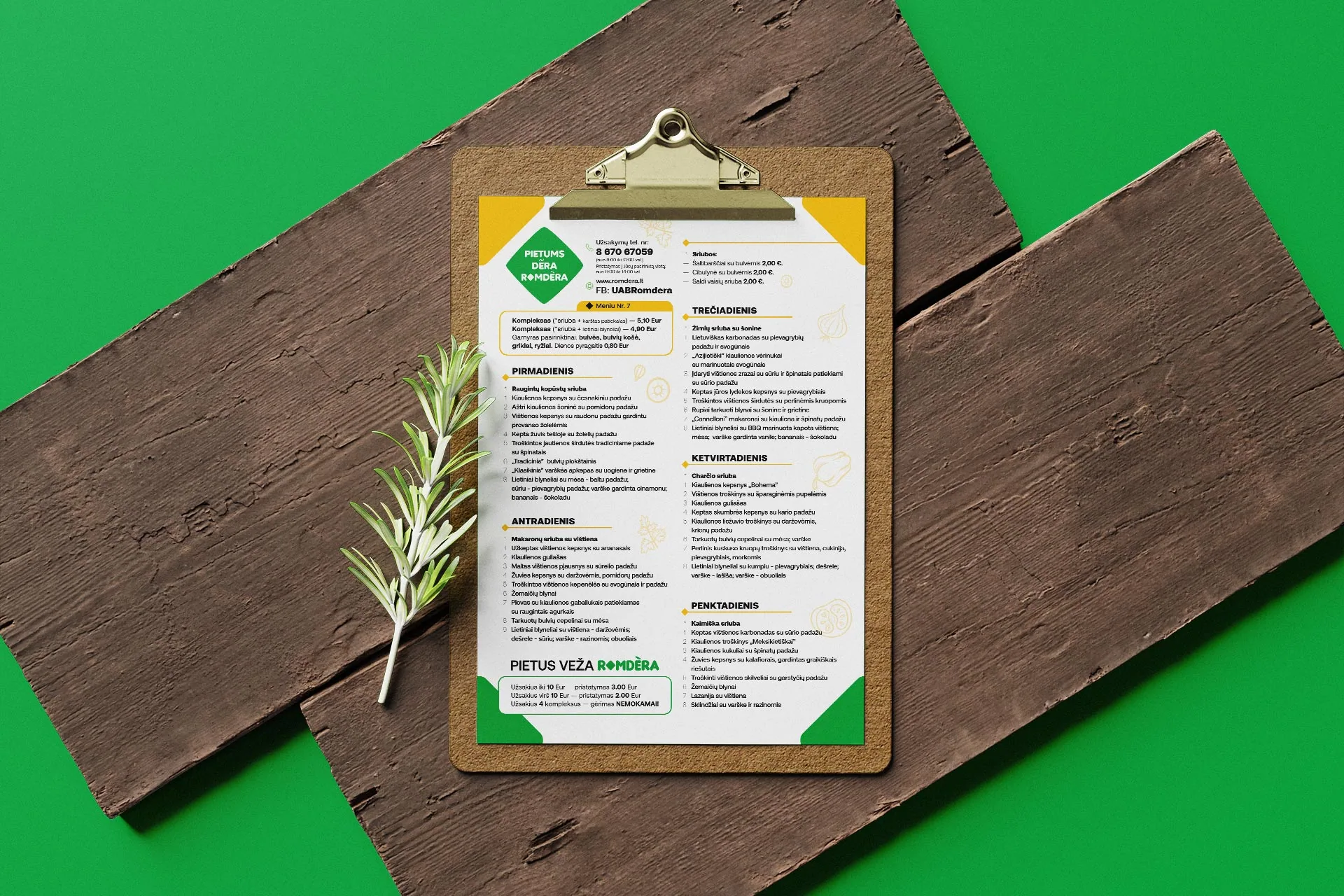 Romdera weekly menu design – layout detail