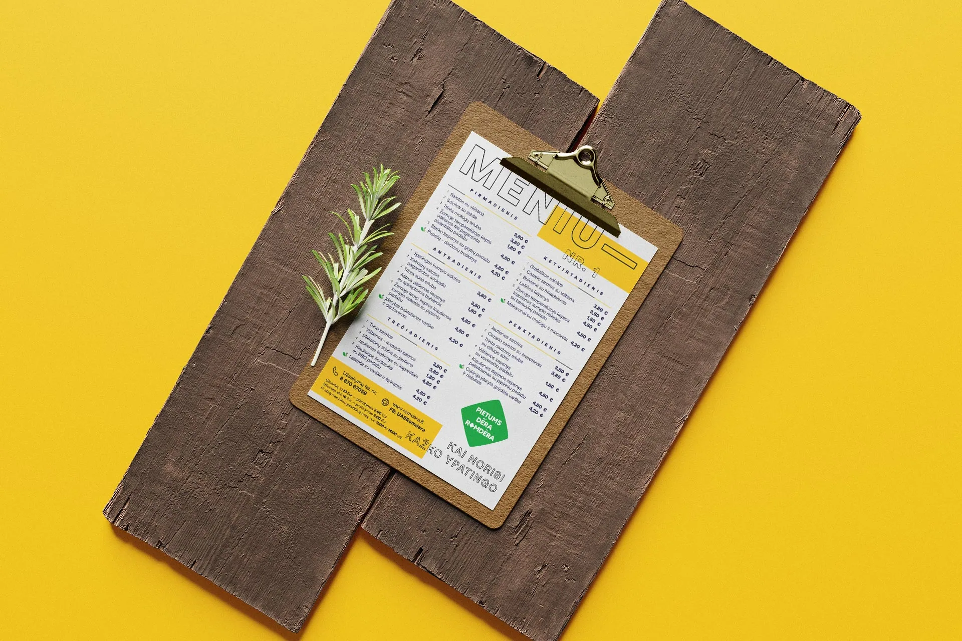Romdera weekly menu design – print edition