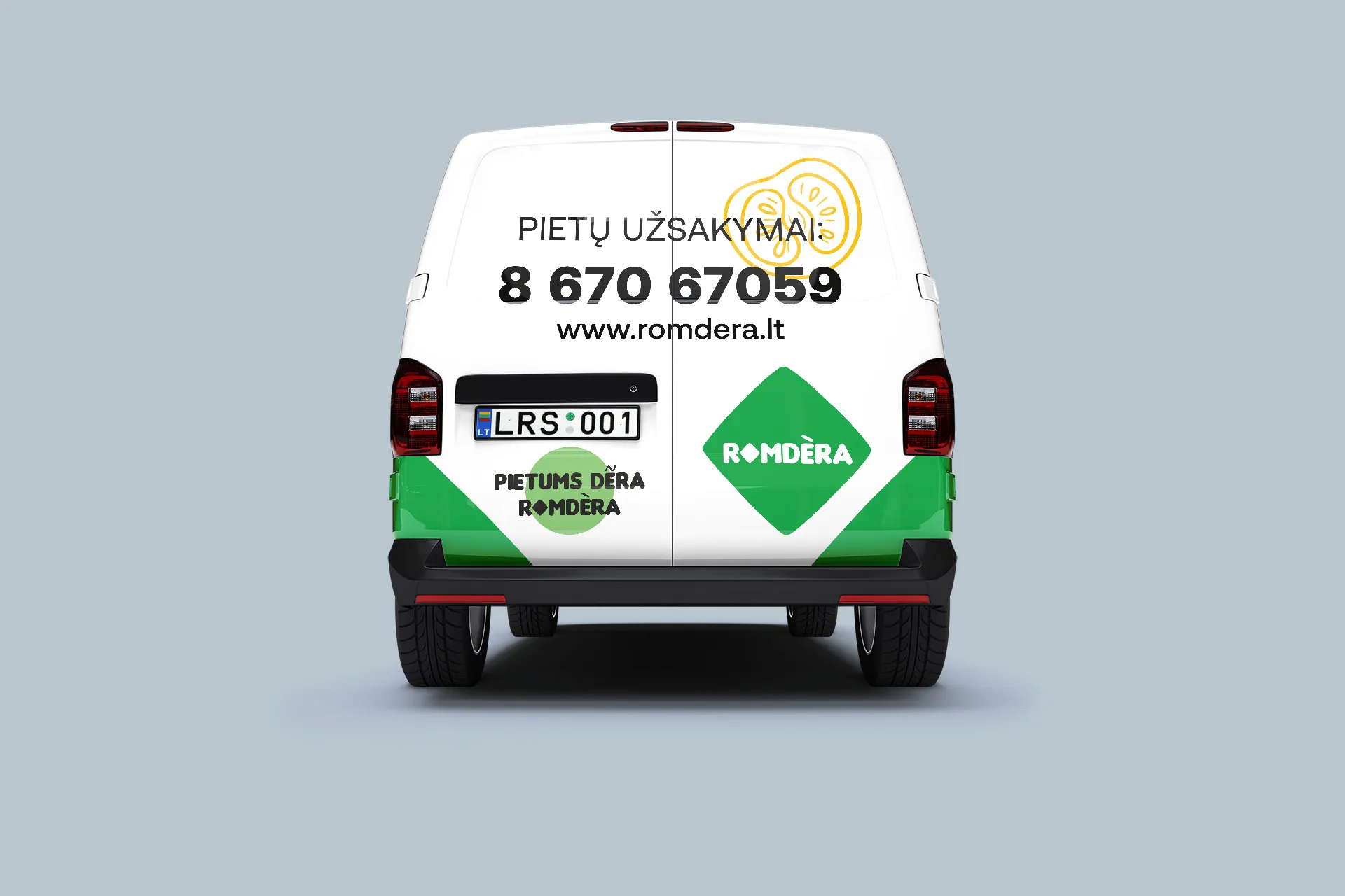 Romdera branded delivery van – rear view