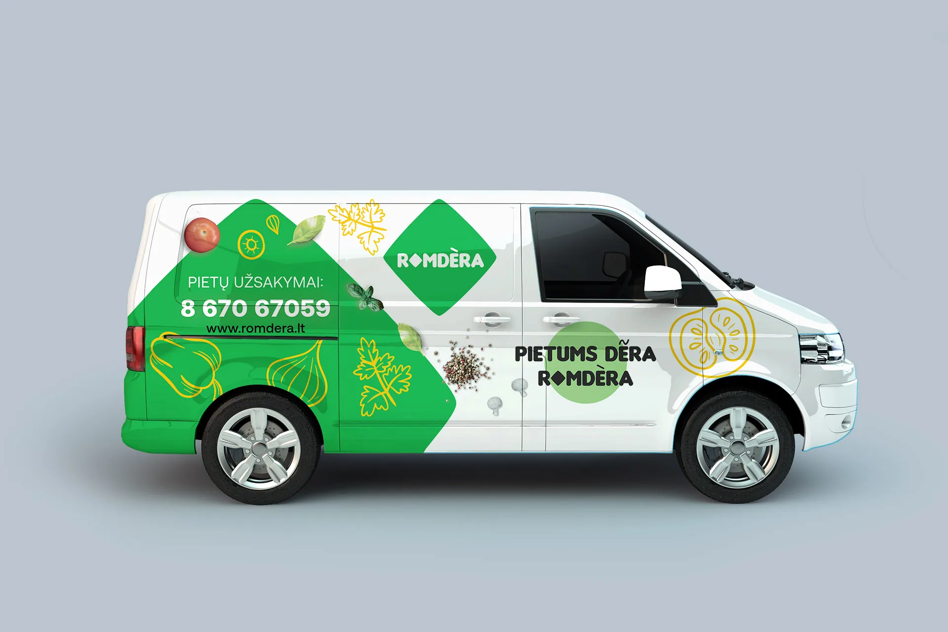 Romdera branded delivery van – side view