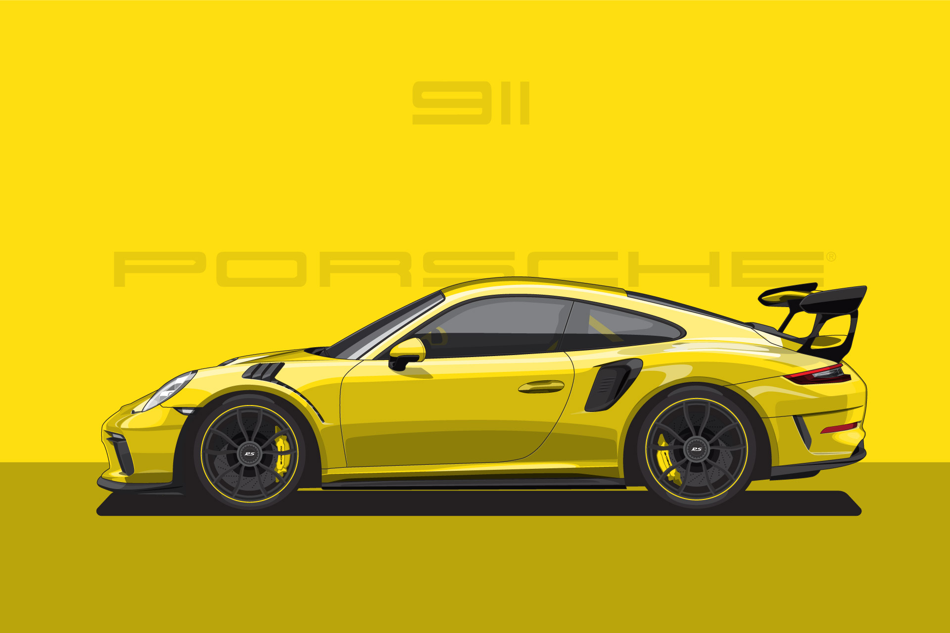 Porsche 911 — Flat vector portrait of the Porsche 911. Artwork by Lukas Sabaliauskas