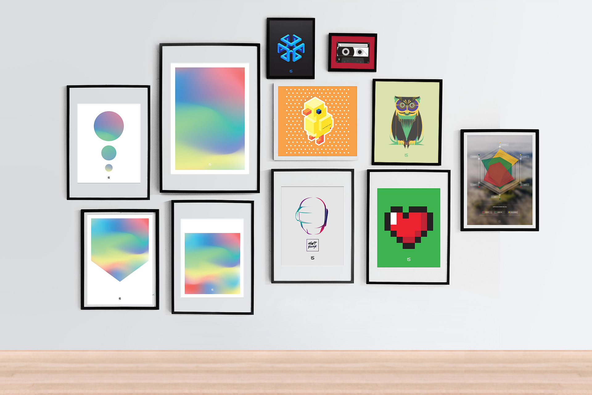 Posters Compilation #2 — Poster compilation in a framed gallery mockup. Artwork by Lukas Sabaliauskas