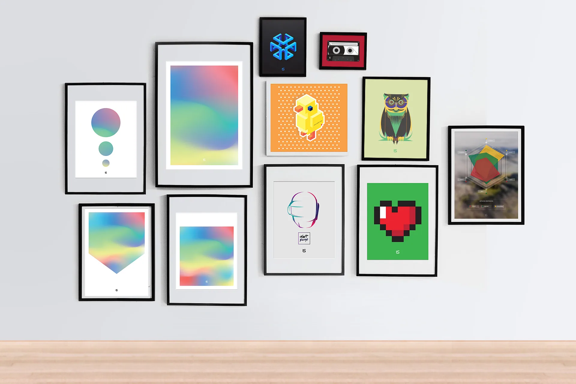 Posters Compilation #2 – Poster compilation in a framed gallery mockup. Artwork by Lukas Sabaliauskas