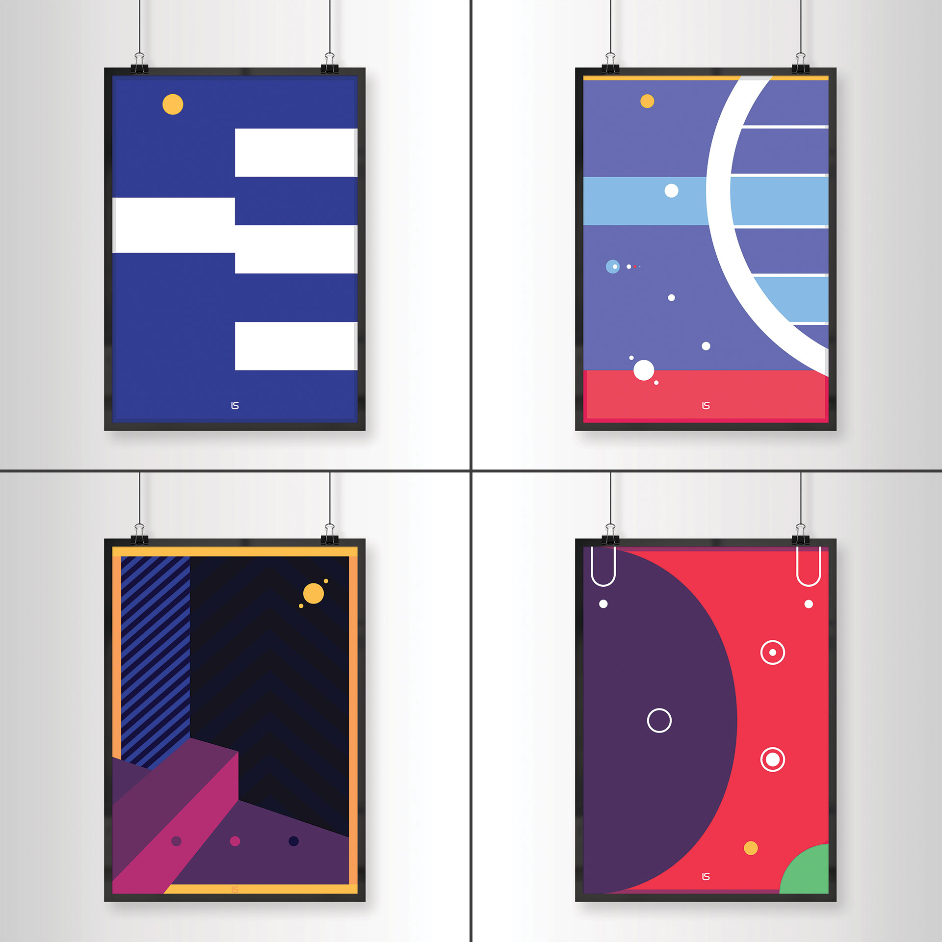 Abstract Posters — Series of abstract posters shown together. Artwork by Lukas Sabaliauskas