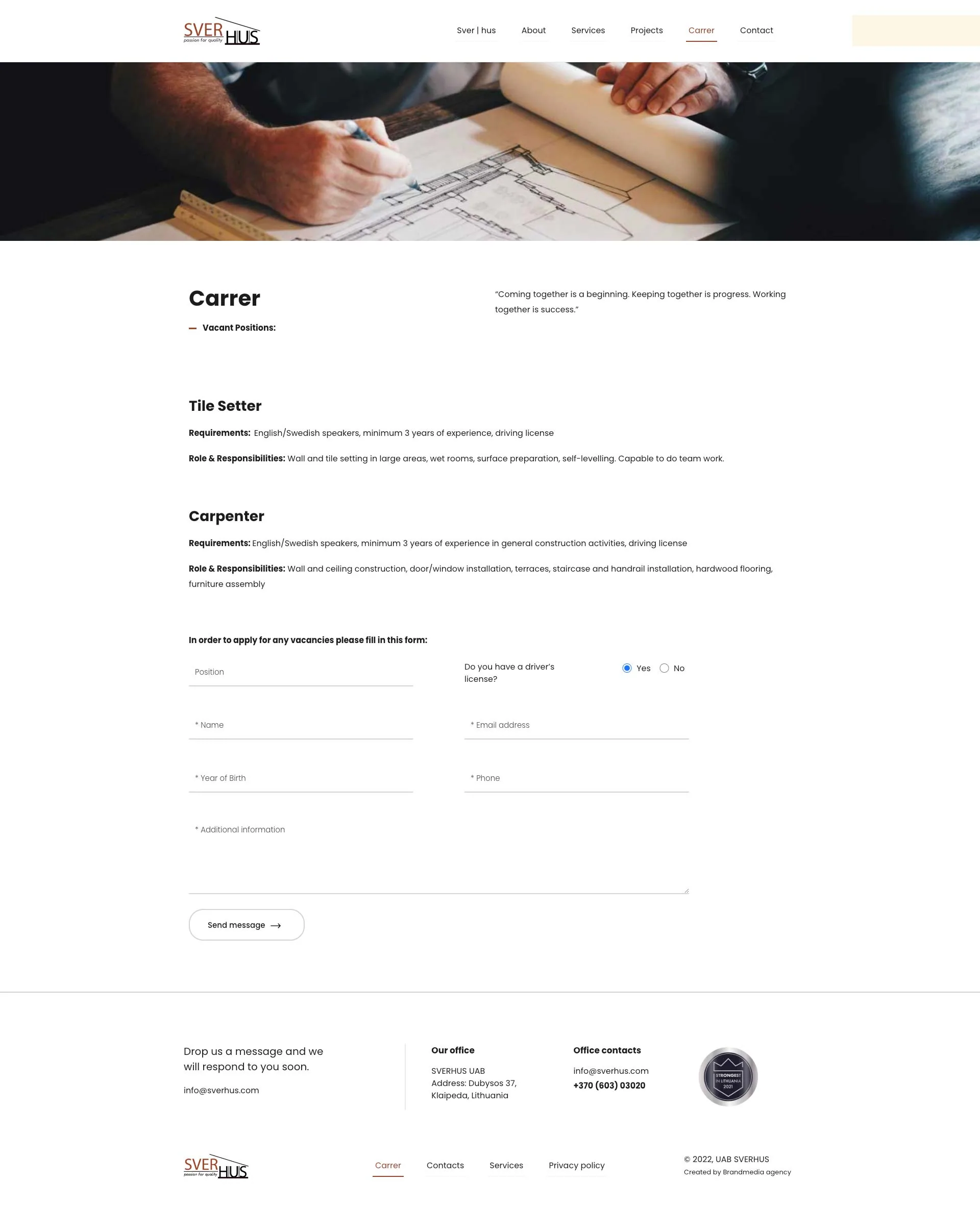 Sverhus.com career page design