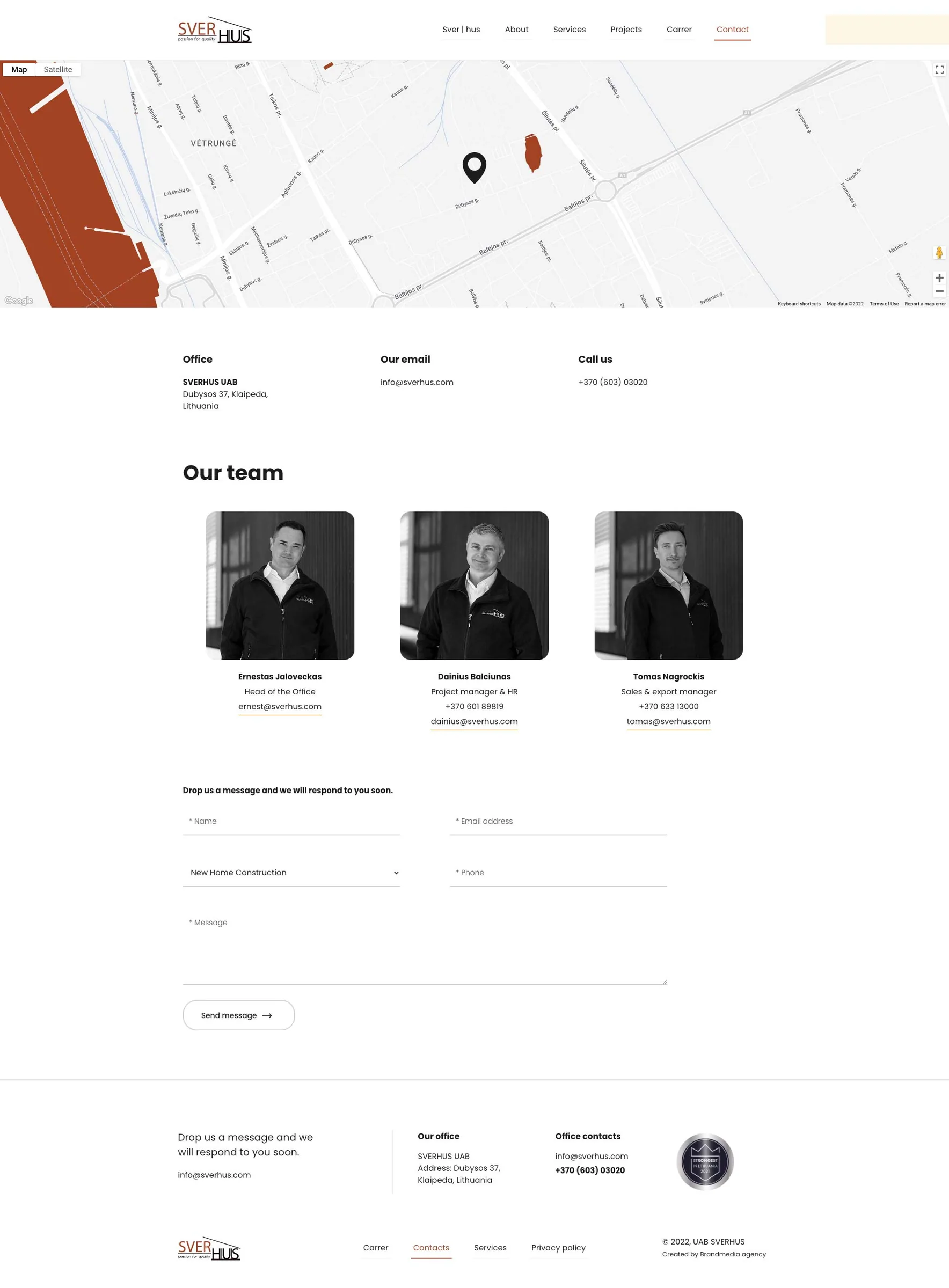 Sverhus.com contacts page design